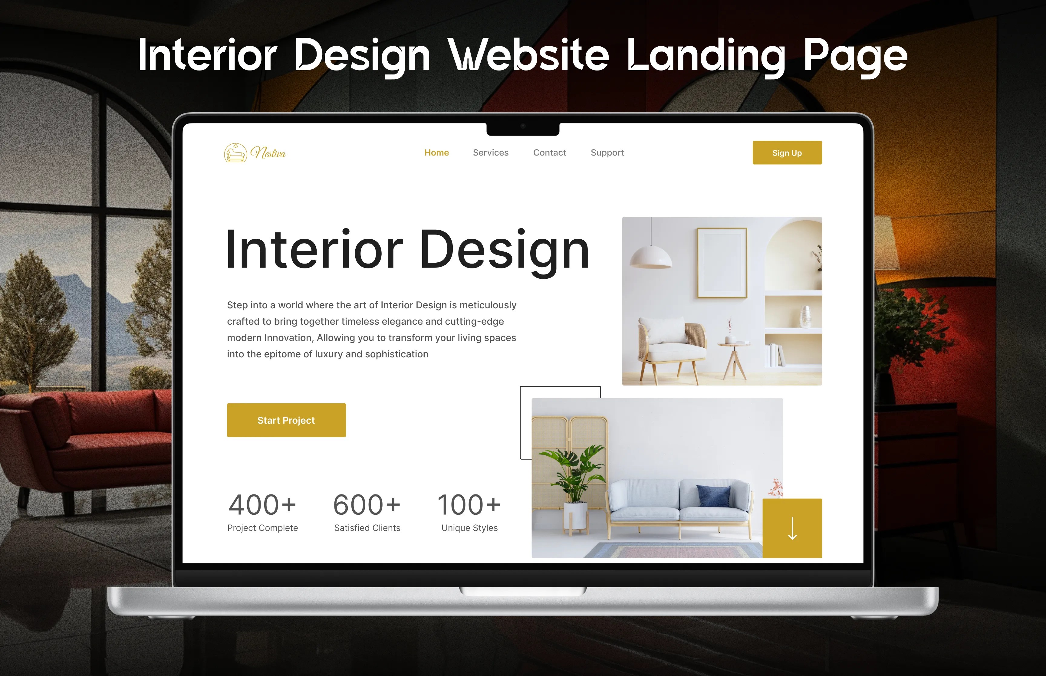 Interior design website landing page mockup